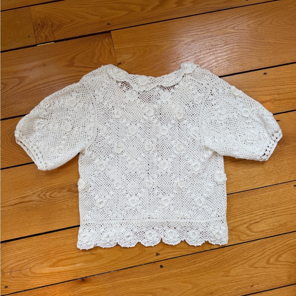 Doen Heirloom Clemente Top Ivory Crochet Floral Top XS/S - Picture 5 of 7